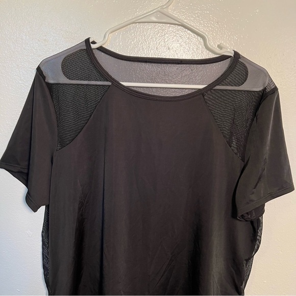 Short Sleeve Blouse Black Mesh Yoke Back - Picture 2 of 8